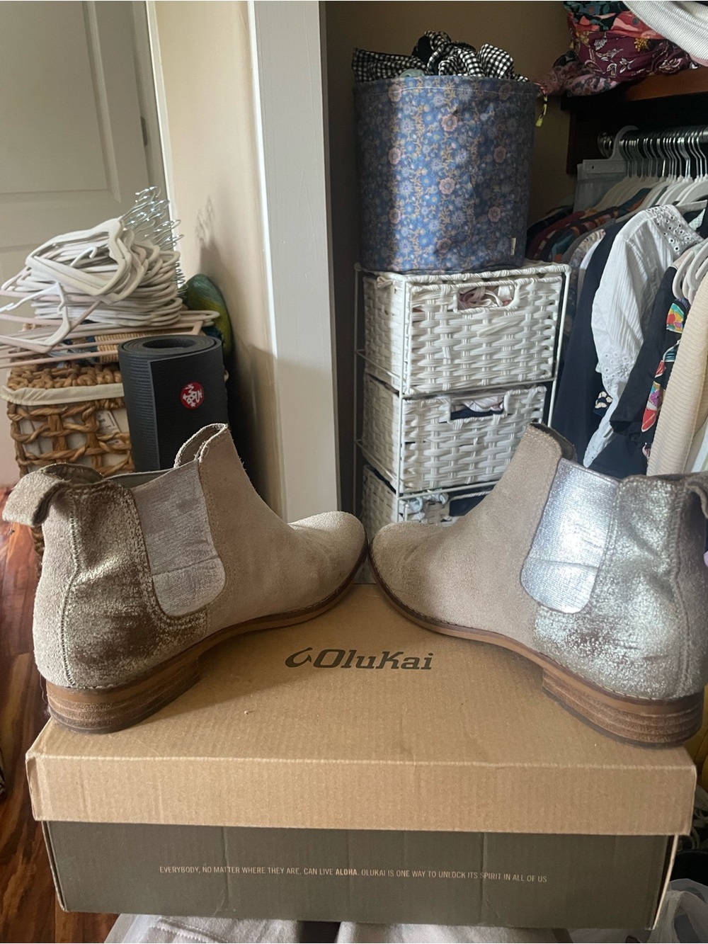 Toms Taupe Suede Chelsea Boots with Silver Elastic Panels
